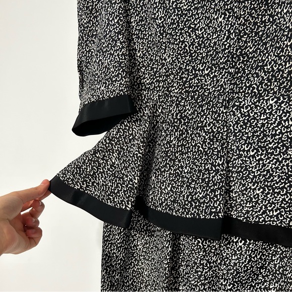 Vintage 80s Black White Animal Print Bow MIDI Dress Size Medium - Picture 5 of 9